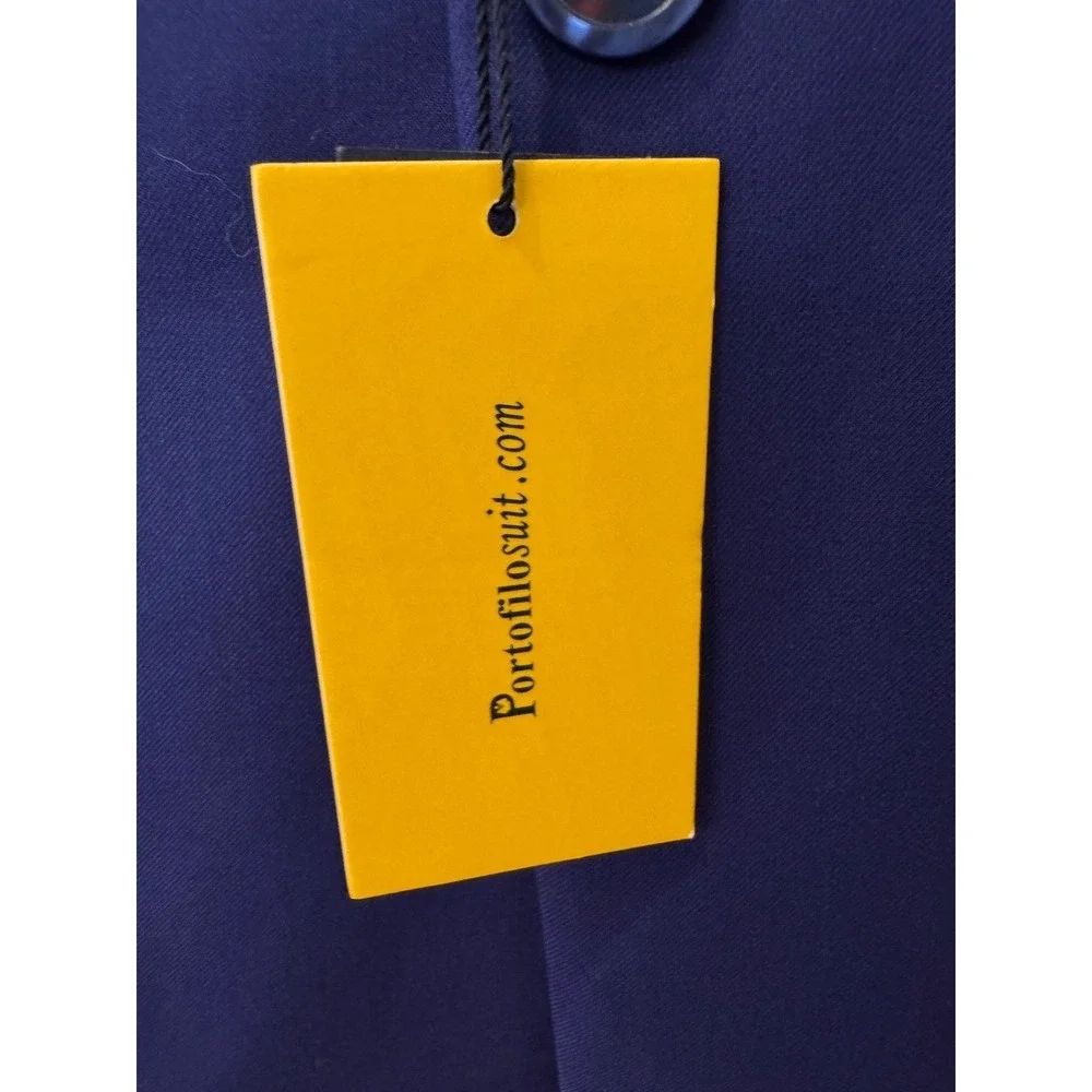 Porto Filo Mens Slim Fit Double Breasted Blazer Blue 40R S027D Designed in Italy